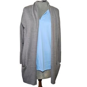 Gray Open Knit Merino Wool Blend Sweater Size Small